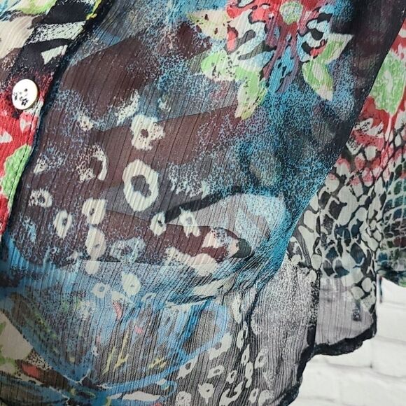 American Rag Mixed Animal Print Sheer Chiffon Pleated Top XS Sleeveless Blouse - Picture 8 of 12